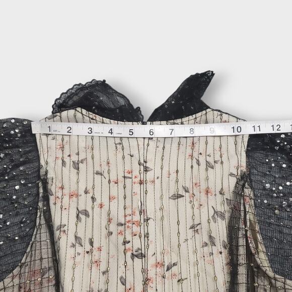 Dark Romance Victorian Sheer Lace Floral Studded Tiered Midi Dress Whimsigoth Sm - Picture 12 of 16